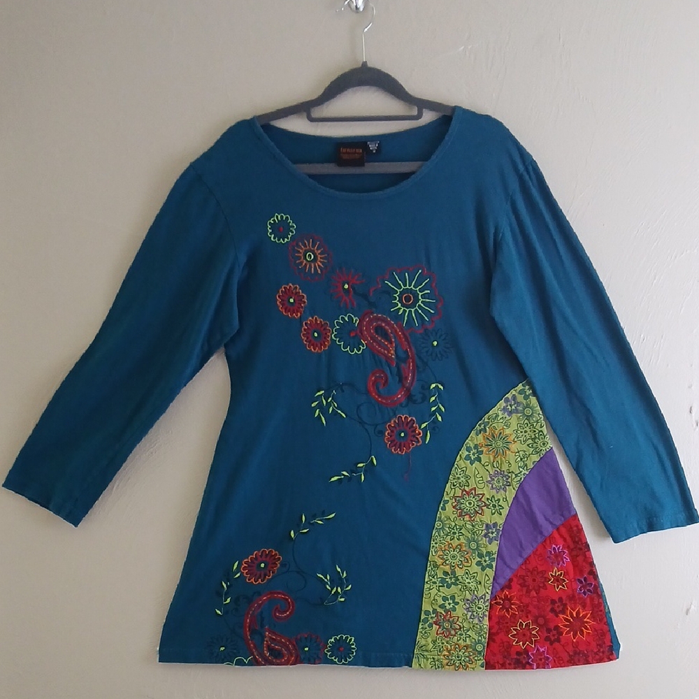LunievaVibrant Blue Embroidered Women's Tunic‎ Sz M